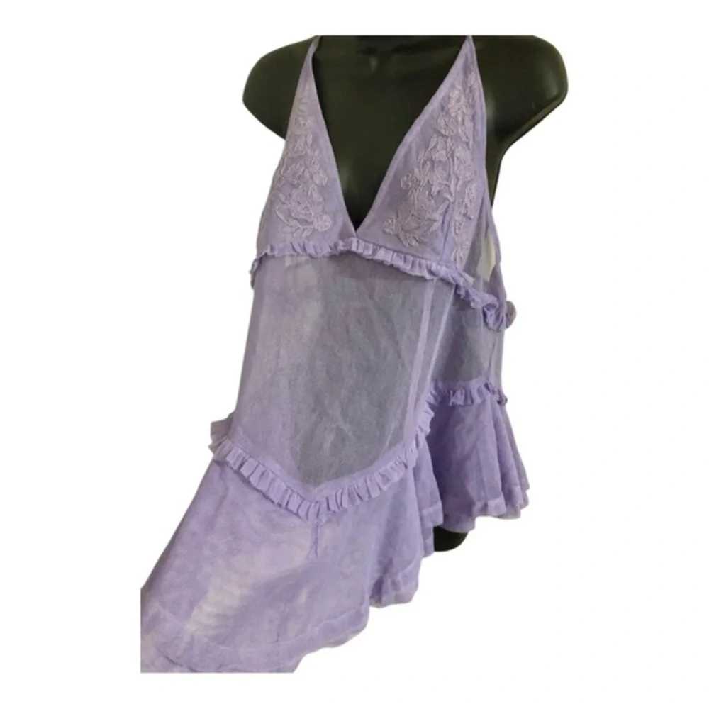 Free People intimately free purple lace mesh embroidered halter dress size Small - Picture 4 of 15